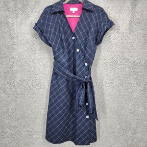 Signature By Larry Levine Women's Size Small Plaid‎ Button Down Dress With Belt